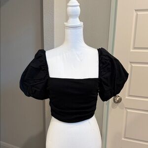 Zara Black Puff Sleeve Crop Top